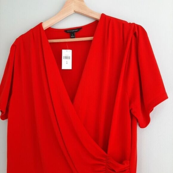 BANANA REPUBLIC Surplice Stretch Faux Wrap Blouse Top Red Sz L - Picture 5 of 11